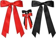 Hair Bows,2 PCS Hair Bow Silky Satin Hair Bows Clip Hair Ribbon Ponytail Holder Accessories Slides Metal Clips Hair Bow French Barrette for Women Girls Toddlers Teens Kids Black Red