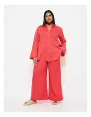 [Commonry] Flat Front Linen Pant in Hibiscus Red