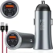 DanYee USB C Car Charger 54W Fast Car Charger PD 36W&QC3.0 Dual Port Car Charger Adapter, Super Mini All Metal Car Cigarette Lighter Adapter
