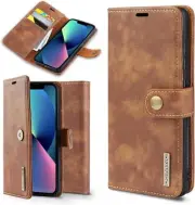 iPhone 13 Pro, 2 in 1 Magnetic Flip Folio Leather Wallet Case - Brown