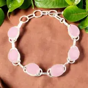 Rose Chalcedony Gemstone 925 Sterling Silver Designer Handmade Jewelry Bracelet