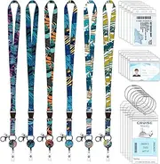 24 Pcs Cruise Lanyards for Ship Cards Kits Includes 6 Pack Cruises Lanyards with 6 Waterproof Card Holder with 6 Cruise Luggage Tags and Retractable Badge Reels for Cruises Ship Essentials
