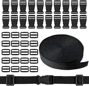 10M Nylon Webbing Strap with 20 Pairs of Buckles, 20mm Black Nylon Strap with Quick Release for Backpack Luggage Strap Dog Collar