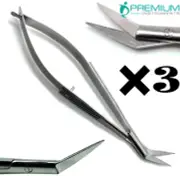 3 Pcs Castroviejo Angled Scissors Sharp 4.75" Sqeeze Spring Micro Instruments