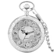 Gear Design Hollow Pocket Watch Chain Quartz Movement Fob Watches Half Hunter