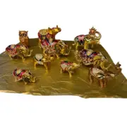 Bejeweled " Gold Elephants & Owl" Hinged Metal Enameled Rhinestone Trinket Boxes