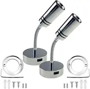 12V/24V RV Boat Reading Lamp, 3 Color Temperature Touch Dimming Bedside Reading Light with 5V/2A USB Charger Flexible Gooseneck Wall Light for RV Travel Trailer Truck Boat Interior Lighting (2PACK)