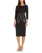 Adrianna Papell Tipped Crepe Tie Waist Dress