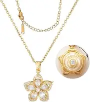 [Eioi & Lmnm] Flower Fidget Necklace For Women, Rotatable Crystal Blossom Necklace, 18K Gold Plated Titanium Steel Spinning Bauhinia Flower Pendant Necklace, Spin Necklace Jewelry Gifts for Grandma Mom