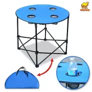 Folding Picnic Table 27.5" Collapsible Round Table with 4 Cup Holders Carry bag