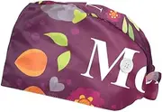 [WOSHJIUK] Working Hat 2 Pack Scrub Caps for Women,Mothers Day Purple Floral,Tie Back Cap Adjustable Scrub Hat
