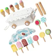 CAXUSD Realistic Wooden Boys and Girls Ice Cream Van Role Playset Fine Motor Skills Development Toys