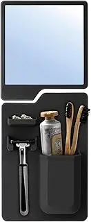 Powerful Suction Shower Mirror with Built-in Razor Hook | Ideal for Travellers, Home, Non Slip Silicone Toiletry Holder - for Shaving - Removable & Reusable, Great Gift
