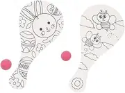 HONMEET DIY Craft Boys and Girls Wood Paddle Ball Hand Painted Racket Beach Tennis Racket Toy Set