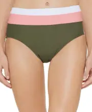 DKNY MOSS GREEN Colorblocked High-Waist Bikini Swim Bottom, US X-Large