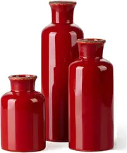 3x pieces Ceramic Flower red Vases Table Centerpiece Vintage Rustic