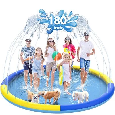 180" Non-Slip Splash Pad for Kids and Dog, Thicken Sprinkler Pool Summer Outd...