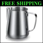 Classic Round Milk Frothing Pitcher with Latte Art Pen - Perfect for Cappuccinos