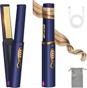 B-Qtech Cordless Hair Straighteners Curler 2 in 1, Rechargeable Portable Hair Straightener with 3D Titanium Floating Plate, 3 Adjustable Temperatures, Quick Heating, 5000mAh Type-C
