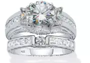 ROUND EMERALD CUT CZ BRIDAL 2 RING SET PLATINUM STERLING SILVER 6 7 8 9 10