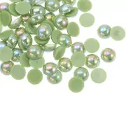 180pcs ABS Half Pearl Beads 10mm Flat Back Imitation Pearl Colorful Grass Green