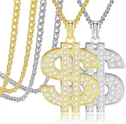 [Tatuo] 2 Pieces Plated Chain for Men with Dollar Sign Pendant Necklace, Dollar Necklace