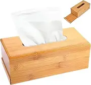 Bamboo Tissue Box Cover 9.1x4.5x3.4in - Rectangular Large Capacity Tissue Box Holder with Openable Bottom for Home, Hotel, Restaurant