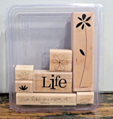 Stampin Up Two Step Live Like You Mean It Wood Mounted Rubber Stamp Set of 7