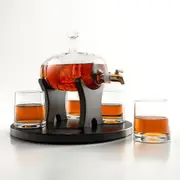 Don Vassie Whiskey Barrel Decanter Set 1000ml-Sailboat with 4 Heavy Base Glasses