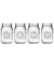 Susquehanna Glass "Garden Guests" Set of 4 16oz Mason Jars