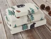 De Leon Collections Sunland Bear Pine Tree Evergreen Forest Sheet and Pillowc...