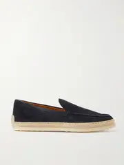 [Tod's] Tod's - Raffia-trimmed Suede Loafers - Navy - IT40.5 IT 40.5 Blue
