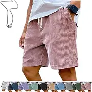 [Generic] Pacificozy Men's Shorts, Casual Corduroy Drawstring Elastic Waist Mokaloha Short, Summer Loose Fit Beach Shorts with Pockets