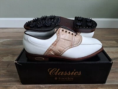 NEW Footjoy Classics Dry Premiere Mens Golf Shoes 50634 WH/TAN Croc 9.5D