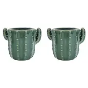2x Urban Cactus Planter Pot Green 16cm Home Decorative Outdoor Garden Decor