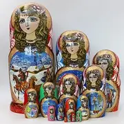 Matryoshka Russian Nesting Dolls 15 Pieces Wooden Hand-Painted Russian Matryoshka Handmade Hand-Painted Creative Gift Happy Gift