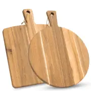2 Pack Wood Cutting Board Wooden Chopping Serving Acacia Handle Charcuterie