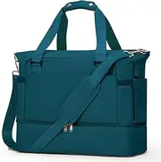 [livbote] Weekender Bags for Women, Travel Duffel with Shoe Compartment USB Charging, Carry On Gym Duffle Bag, Peacock Blue, Weekender Bags