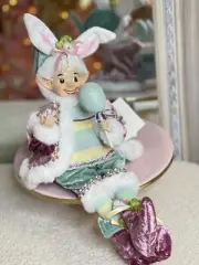 Cynthia Rowley Easter Spring Decor Sitting Bunny Elf 18" Doll Figurine Shelf New