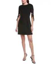 Oscar de la Renta Peony Cut Out Sleeve Wool-Blend Shift Dress