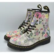 Dr Martens 1460 Womens Size 7 Tan Floral Lace Up Combat Boots Shoes