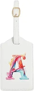 [CHOIEO] Initial Luggage Tag, Monogram Baggage Tag, PU Leather Suitcase Tag, Travel Tag, Name Tag, ID Tag, Baggage Identification tag (White Leather+Colorful Letter, A Letter)