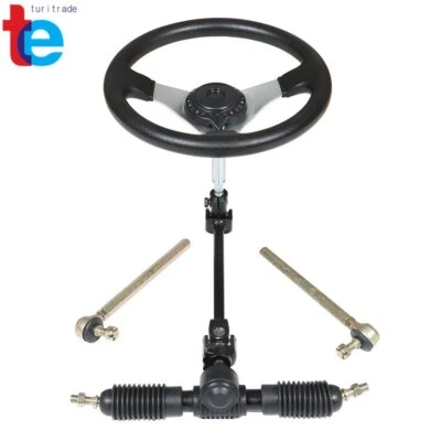 For 110cc Go Kart Cart Steering Wheel Kit Gear Rack Pinion Adjustable Shaft Set
