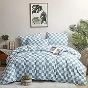 Houseri Light Blue White Plaid Twin Size Duvet Cover Boys Girls Kids Baby Blue Buffalo Checkered Bedding Set Twin Aqua Blue Grid Checkerboard Bedding Duvet Cover Preppy Bedding Duvet Cover Sets Twin