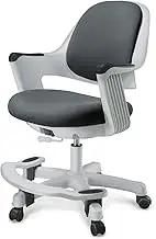 SitRite Ergonomic Kids Desk Chair, Lumbar Support Study Desk Task Chair with Footrest, Height Adjustable Seat, Smooth Rolling Wheels for Student and Children, Cyber Gray