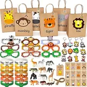 Winrayk Jungle Safari Party Favors Wild Animals Theme Birthday Supplies for Kids Gift Bag Card Safari Animals Figure Glasses Silicone Wristband Keychain Safari Jungle Party Supplies Goodie Bag Fillers