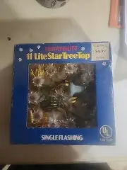 VINTAGE 11 Lite Star Christmas Tree Top Topper Single Flashing With Box 5" Gold