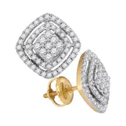 14kt Yellow Gold Round Diamond Square Frame Cluster Earrings 1/2 Cttw