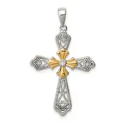 Sterling Silver Vermeil Cz Cross Pendant