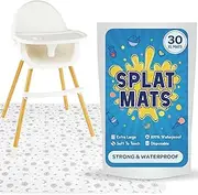 30 Pack Disposable Splat Mats by Eli with Love - Extra Large 49"x49" 100% Waterproof Baby Splat Mat for Under High Chair - Plastic Mat Liner for Floor - Protect from Spills (Moon & Stars, 30 Pack)